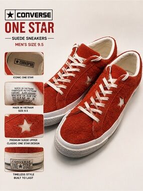 Converse One Star Suede Sneakers Rustic Red Men’s Size 9.5 Low Top Casual Shoes